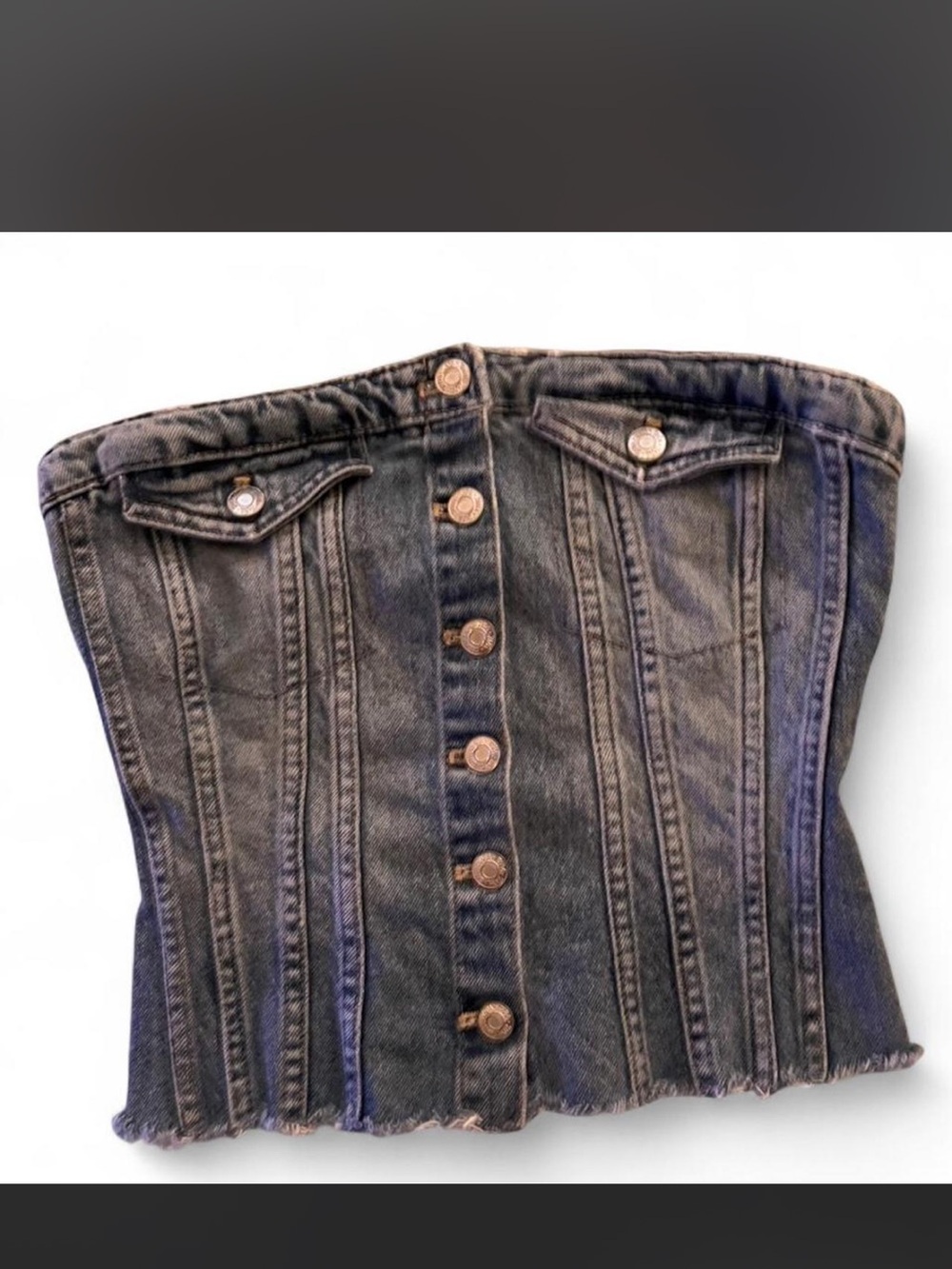 Zara Washed Blue Denim Corset Top